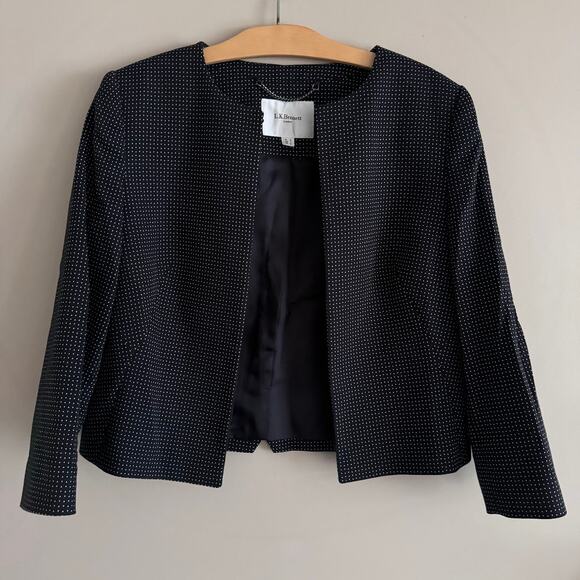 L.K. Bennett Polka Dot Navy Blue Blazer Jacket Size 8 - Picture 1 of 6